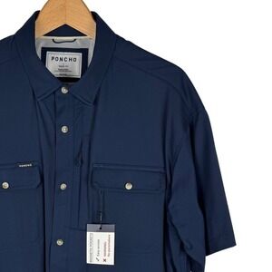 Poncho The Ahi Shirt Mens Large Blue Short Sleeve Performance Magnetic Pockets